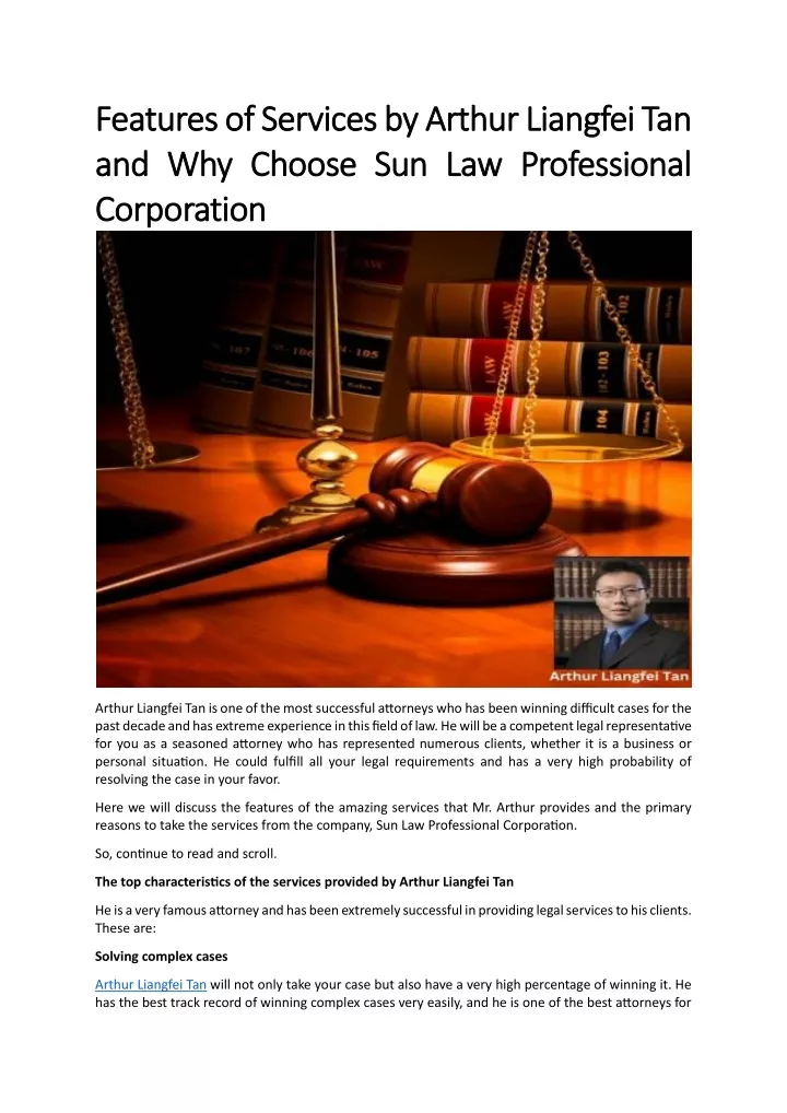 PPT - Features of Services by Arthur Liangfei Tan and Why Choose Sun Law Professional Corporation PowerPoint Presentation - ID:13544658